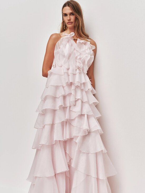 Aje Dresses & Skirts - Soft Pink Tiered Ruffle Halter Maxi Gown-aje-size(AU6/US4/M)